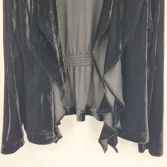 Relativity Black Velvet Waterfall Open Front Dark Fairy Winter Elegant Cardigan - Picture 5 of 9
